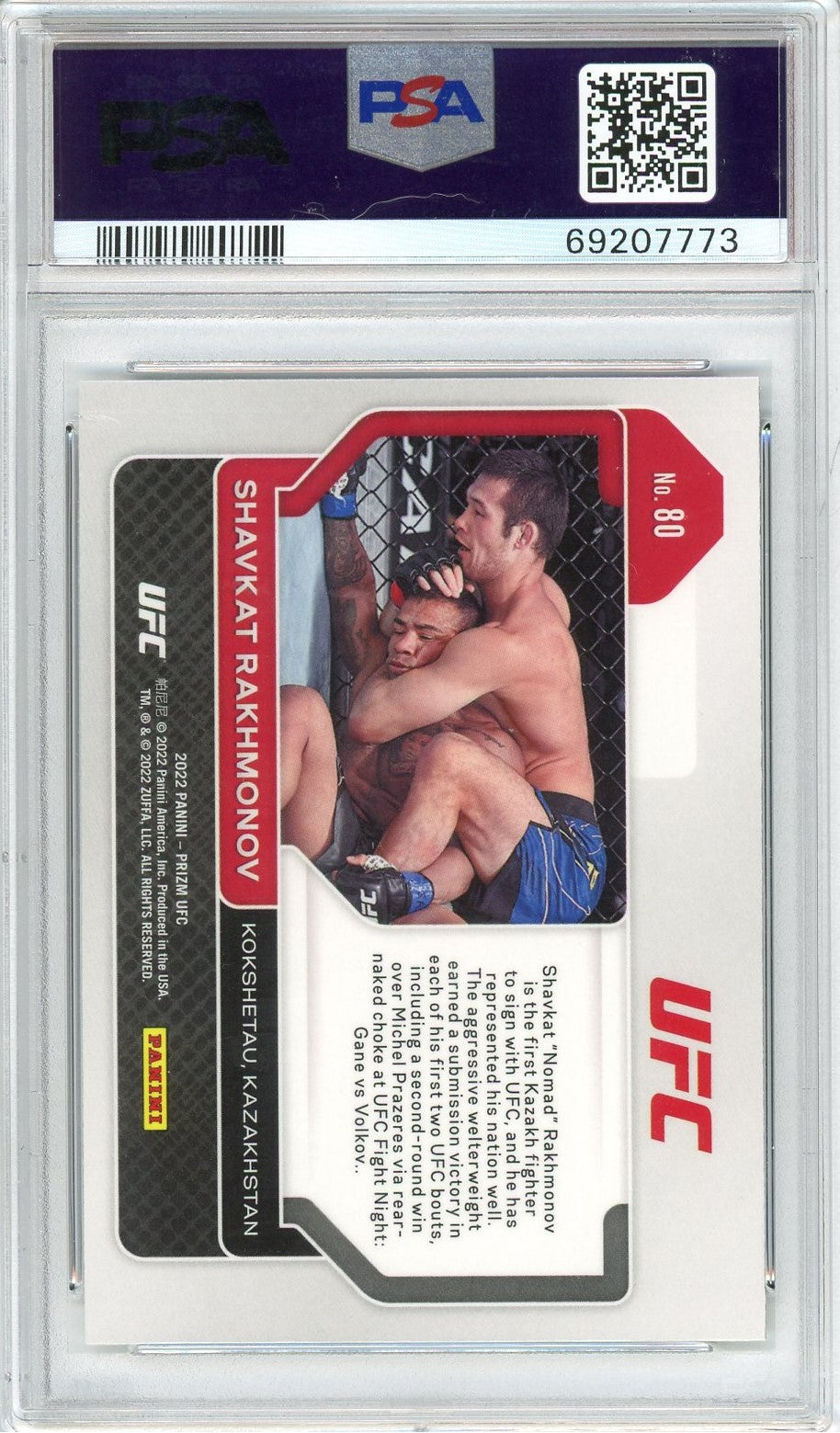 graded ufc cards Graded 2022 Prizm UFC Shavkat Rakhmonov #80 Rookie RC UFC MMA Card PSA