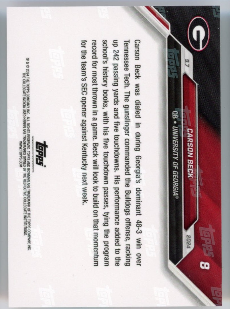 2024 Topps Bowman U Now Carson Beck #8 Orange #/5 Georgia Bulldogs Football Card