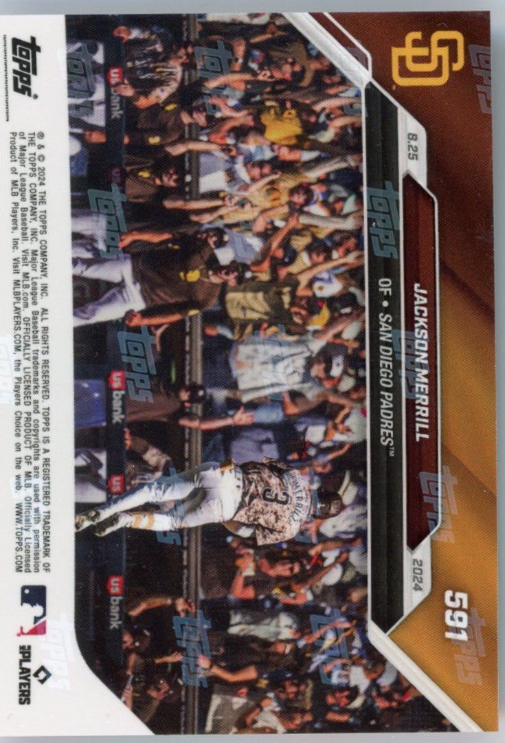 2024 Topps Now Jackson Merrill #591 Red #/10 San Diego Padres Rookie RC Baseball Card