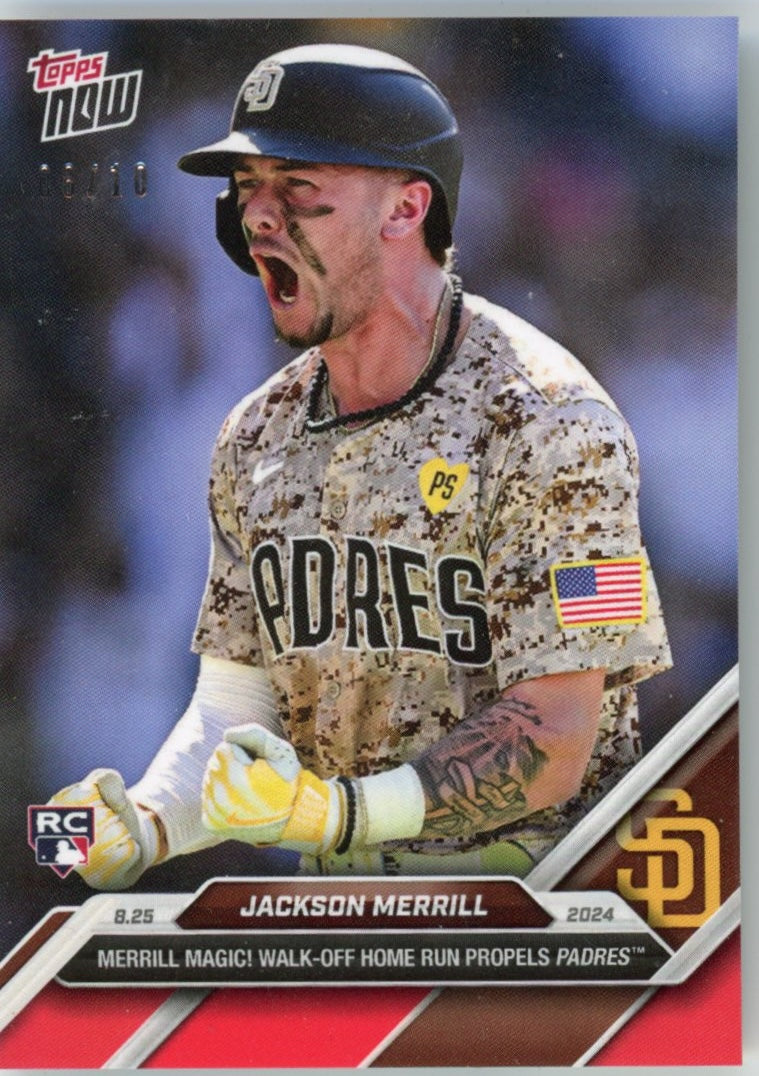 2024 Topps Now Jackson Merrill #591 Red #/10 San Diego Padres Rookie RC Baseball Card