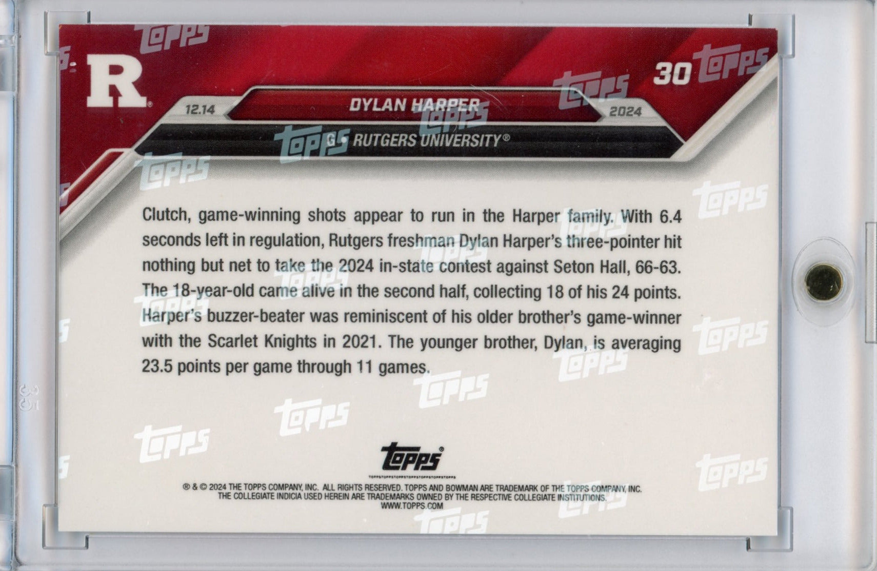 2024 Topps Bowman U Now Dylan Harper #30 Blue #/49 Rutgers Scarlet Knights Rookie RC Basketball Card