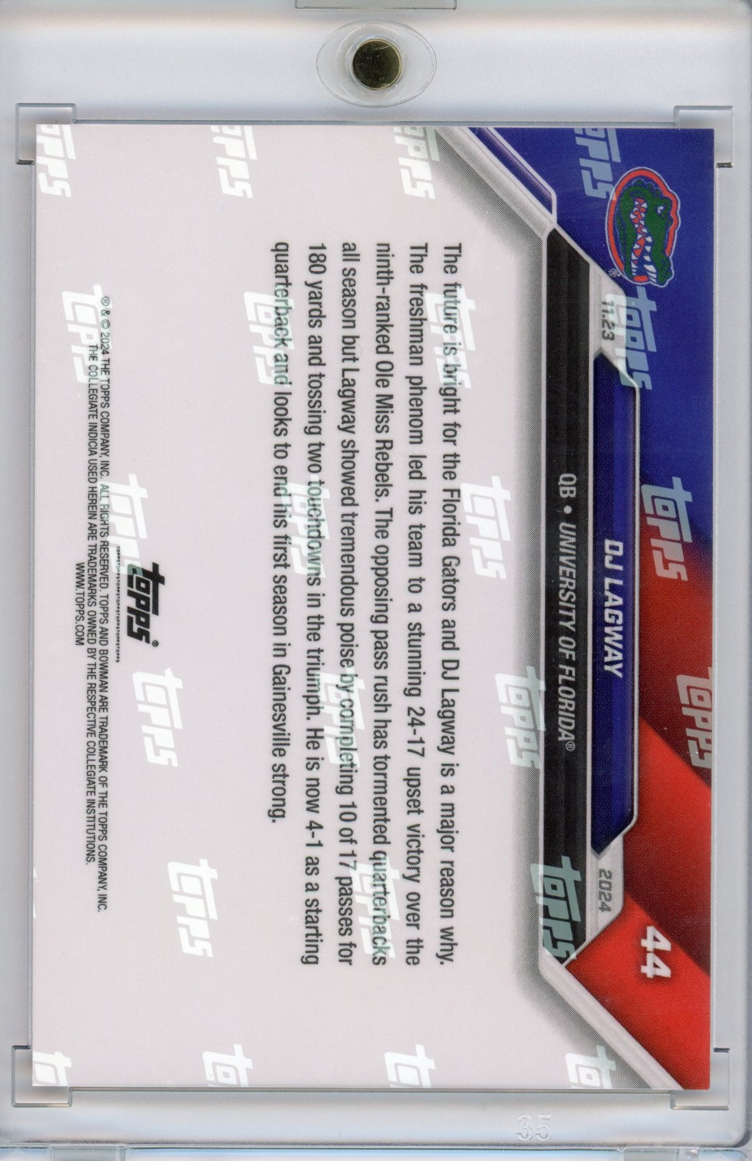 2024 Topps Bowman U Now DJ Lagway #44 Orange #/5 Florida Gators Rookie RC Football Card