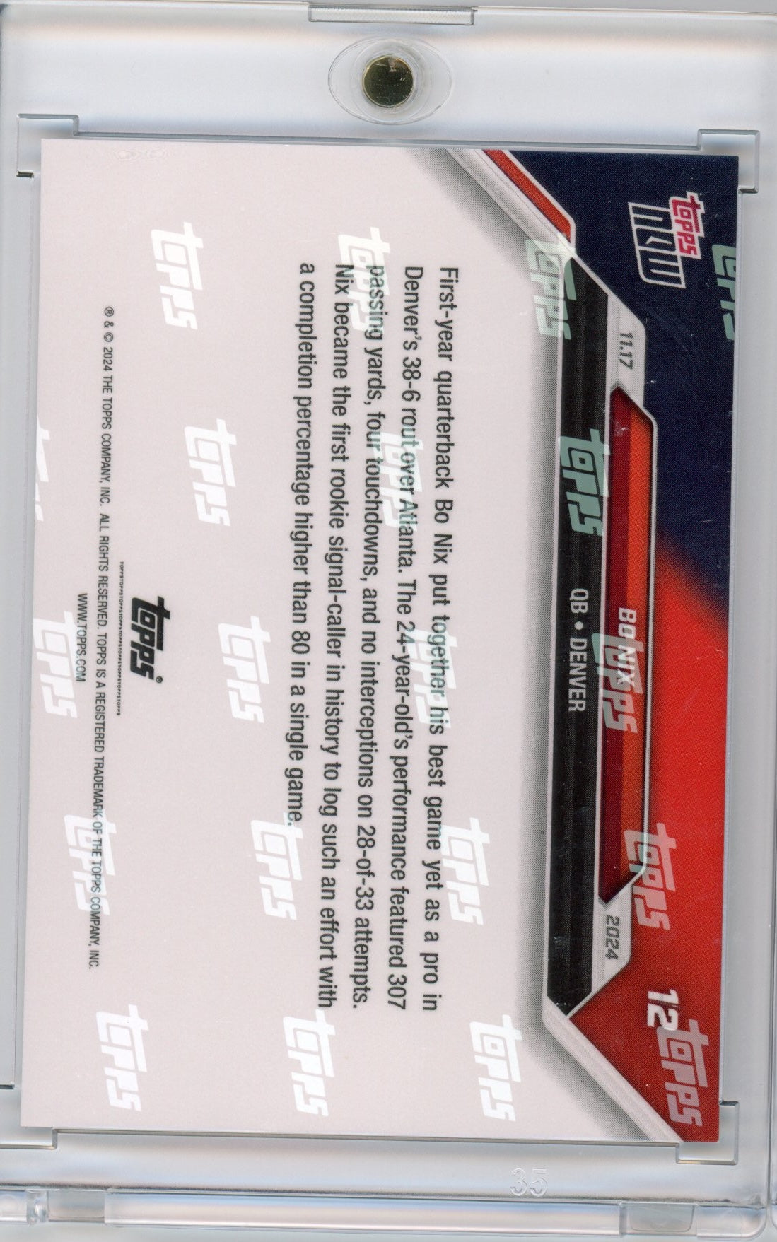 2024 Topps Now Bo Nix #12 Blue #/49 Denver Broncos Rookie RC Football Card