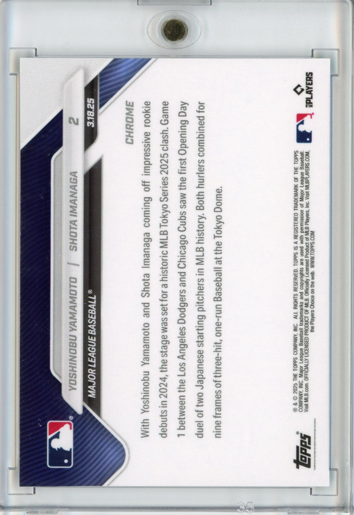 2025 Topps Now Yoshinobu Yamamoto/Shota Imanga #2 Green Chrome /99 Baseball Card
