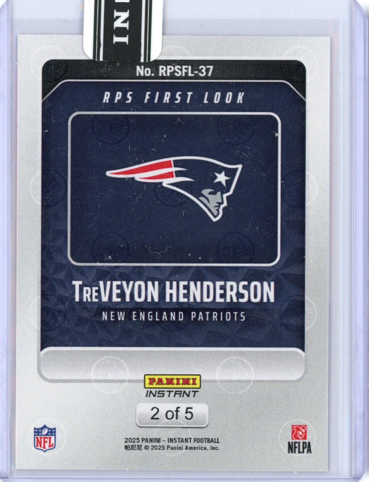 2025 Panini Instant NFL TreVeyon Henderson #37 RPS First Look Lightning /5 New England Patriots Rookie RC Football Card