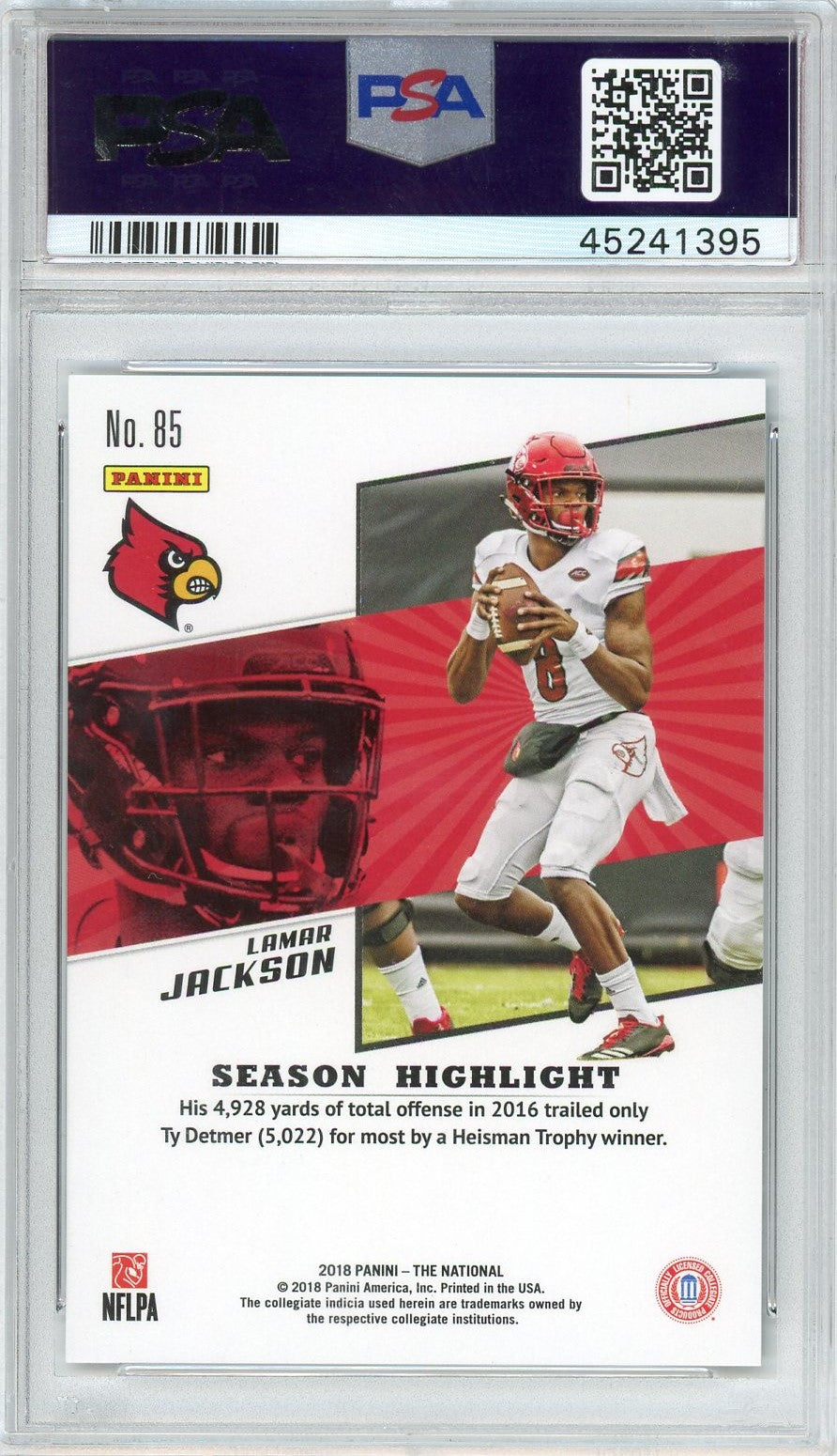 Graded 2018 Panini National Convention Lamar Jackson #85 Cardinals #/399 Rookie RC Football Card PSA 10 Gem Mint Graded 2018 Panini National Convention Lamar Jackson #85 Cardinals #/399 Rookie RC Football Card PSA 10 Gem Mint