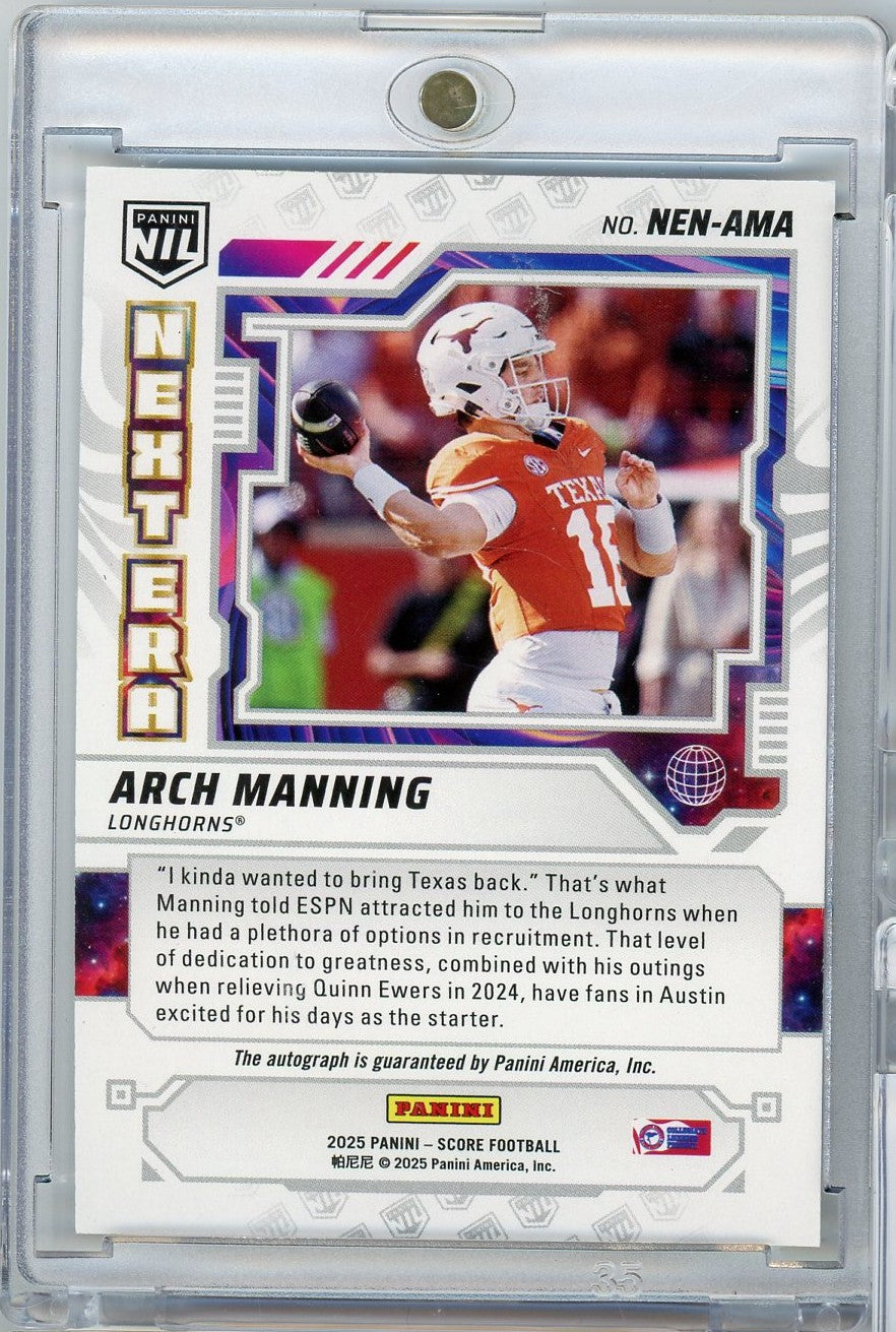 Ama Rc Card 2025 Panini Score Arch Manning #NEN-AMA Next Era Auto Texas Longhorns