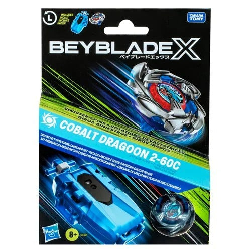 Beyblade X Cobalt Dragoon 2-60C Deluxe Left-Spin String Launcher Set