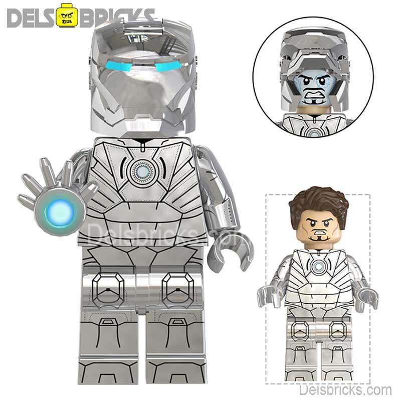 Iron Man Avengers Tony Stark Silver suit Lego Minifigures Custom Toys 4