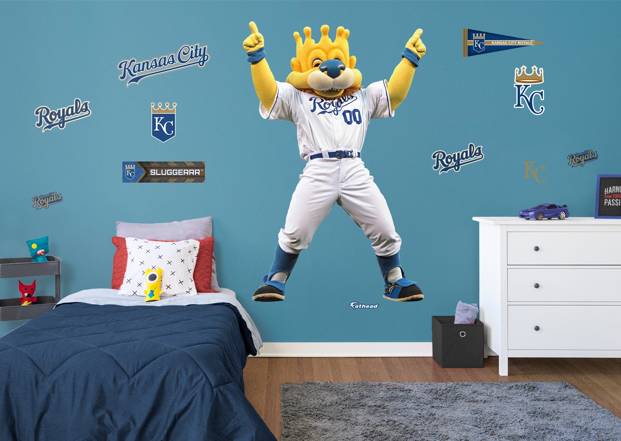 Sluggerrr Mascot - RealBig Collection - Official MLB - Kansas City Royals - Reusable Vinyl Wall Decals