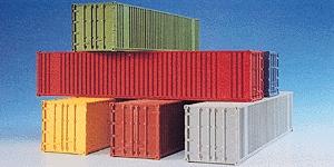 Kibri 10922 HO Scale 40' Container Set -- 1 Each green, red, blue, yellow, brown, gray