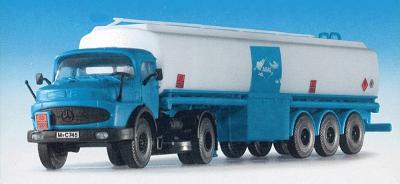 Kibri 14610 HO Scale Mercedes-Benz LS 1624 Round-Hood Tractor with Tank Trailer - Kit -- Aral (white, blue)
