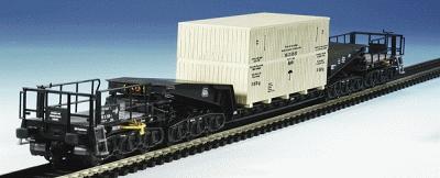 Kibri 16510 HO Scale Depressed Center 12-Axle Heavy-Duty Flatcar w/Load - Kit -- DB (black, white) w/Large Shipping Crate Load