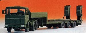 Kibri 18024 HO Scale MAN 3-Axle Tractor with LED Lights and Low-Loader Trailer - Kit -- Modern German Army (olive)