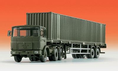 Kibri 18068 HO Scale MAN 3-Axle Tractor with LED Lights and 40' Container Trailer with Load - Kit -- Modern German Army (olive)