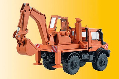 Kibri 18480 HO Scale Unimog with Excavator - Kit -- Orange