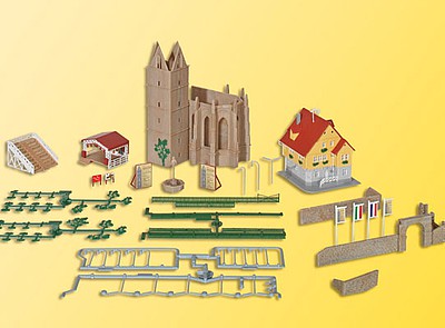 Kibri 36401 Z Scale Church Ruins w/House & Open Air Stage -- Kit - 6-5/16 x 9-13/16" 16 x 25cm