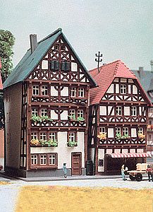 Kibri 36404 Z Scale 2 Timber Framed Houses -- Each: 3 x 3 x 3-3/16"  7.6 x 7.6 x 8.1cm