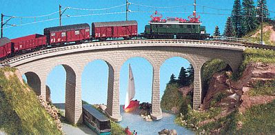Kibri 37664 N Scale Single Track Curved Stone Viaduct w/Ice Breaker Piers -- 10-3/8 x 1-1/2"  26 x 3.8cm