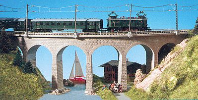 Kibri 37665 N Scale Single Track Curved Stone Viaduct w/Ice Breaker Piers -- 12-3/8 x 1-1/2"  31 x 3.8cm