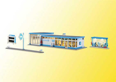 Kibri 38544 HO Scale Aral Gas Station with LED Light -- Kit - 7-11/16 x 3-1/2 x 1-3/4"  19.5 x 9 x 4.5cm