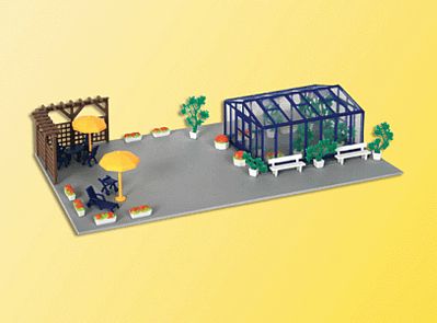 Kibri 38634 HO Scale Greenhouse Winter Garden & Patio w/LED Lights - Kit -- With Pergola, Furniture & Wall-Mount Lamps 2-3/4 x 2-3/4 x 1-3/8"  7x7x3.5cm