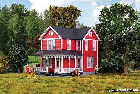 Kibri 38840 HO Scale Swedish 2-Story House -- Kit - Red - 6 x 3-9/16 x 4-13/16"  15.2 x 9 x 12.2cm