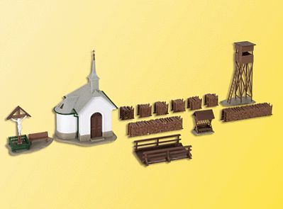 Kibri 39780 HO Scale Outdoor Chapel w/Accessories -- 2-3/8 x 2-3/8 x 3-7/8"  6 x 6 x 10cm