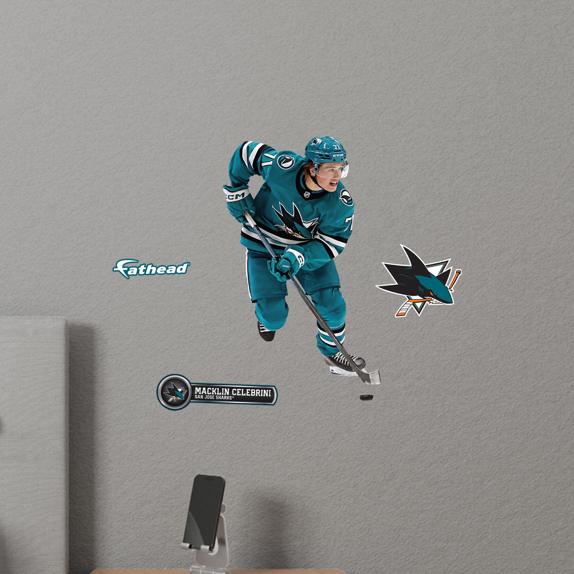 Macklin Celebrini - Realbig Collection - Official NHL - San Jose Sharks - Reusable Vinyl Wall Decals