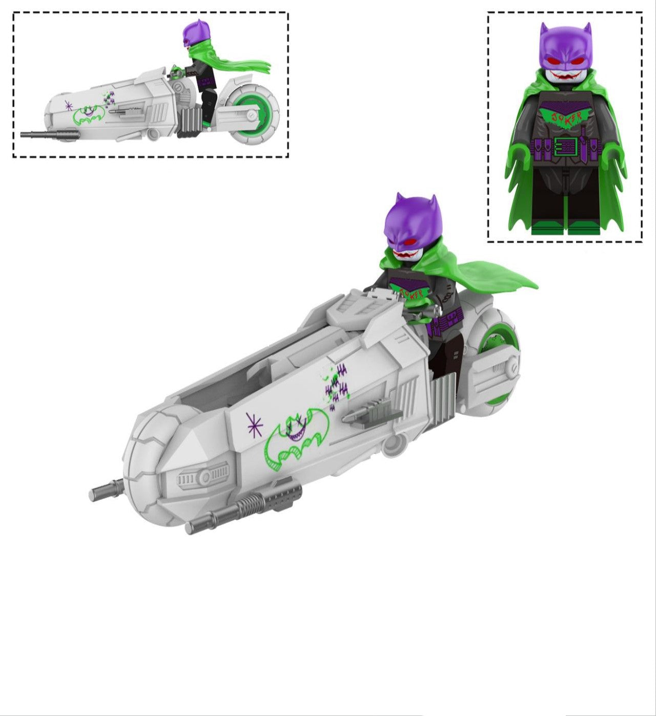 Joker Knight Custom Minifigure with Bat Bike – A Twisted Take on Gotham’s Hero!