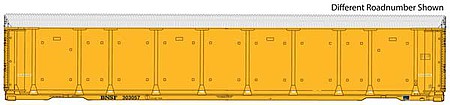 Walthers Proto 101415 HO Scale 89' Thrall Enclosed Tri-Level Auto Carrier - Ready to Run -- Burlington Northern Santa Fe Rack and Flat #303084 (yellow, Circle-Cross Log
