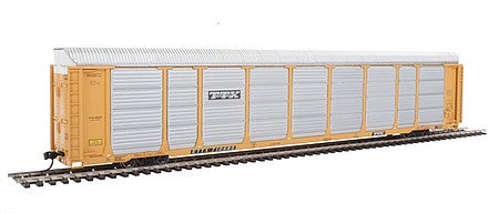 Walthers Proto 101429 HO Scale 89' Thrall Enclosed Tri-Level Auto Carrier - Ready to Run -- TTX ETTX Flat #331231/710686 (yellow, silver, black)