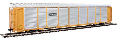 Walthers Proto 101430 HO Scale 89' Thrall Enclosed Tri-Level Auto Carrier - Ready to Run -- TTX ETTX Flat #331214/710768 (yellow, silver, black)