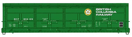 Walthers Proto 101918 HO Scale 56' Thrall All-Door Boxcar - Ready to Run -- British Columbia BCIT #800105 (green, white, yellow; Dogwood Logo)