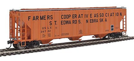 Walthers Proto 106159 HO Scale 55' Evans 4780 Covered Hopper - Ready To Run -- Famers Co-op Association USLX #26722 (St Edwards, Nebraska; orange, black)