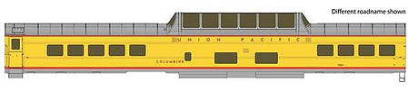 Walthers Proto 18052 HO Scale 85' ACF Dome Coach Union Pacific(R) Heritage Fleet - Ready to Run - Standard -- UPP #7015 Challenger (Armour Yellow, gray, red)
