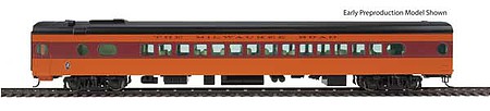 Walthers Proto 9097 HO Scale 85' Milwaukee Road 30-Seat Parlor Car Valley Series - Ready to Run -- Twin Cities Hiawatha - Milwaukee Road "Gallatin Valley" (orange, maroon, black