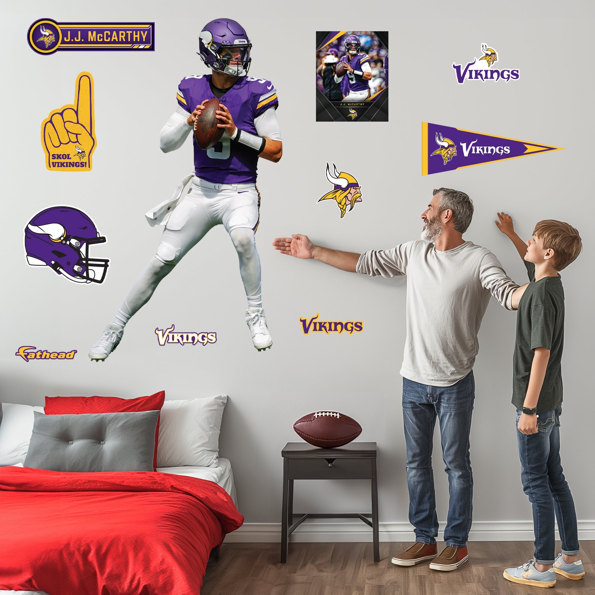 J.J. McCarthy - RealBig Collection - Official NFL - Minnesota Vikings - Reusable Vinyl Wall Decals