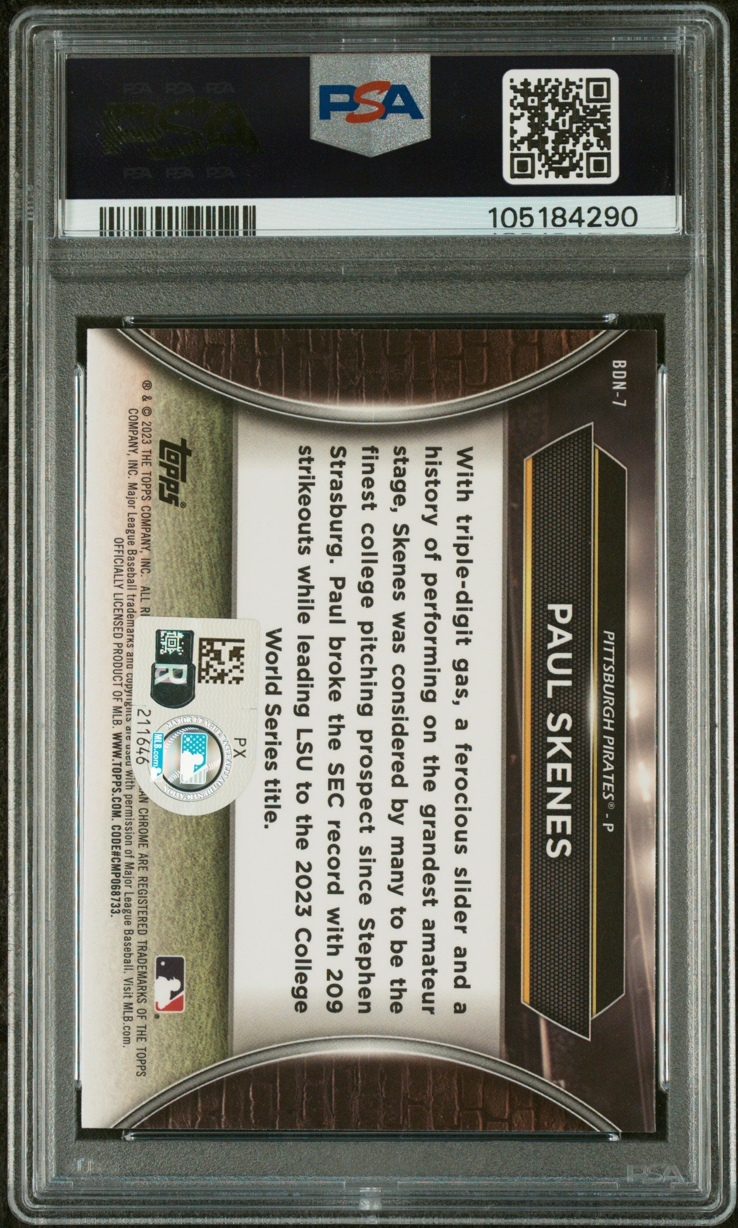 Graded 2023 Topps Bowman Draft Paul Skenes #BDN7 Draft Night Rookie RC
