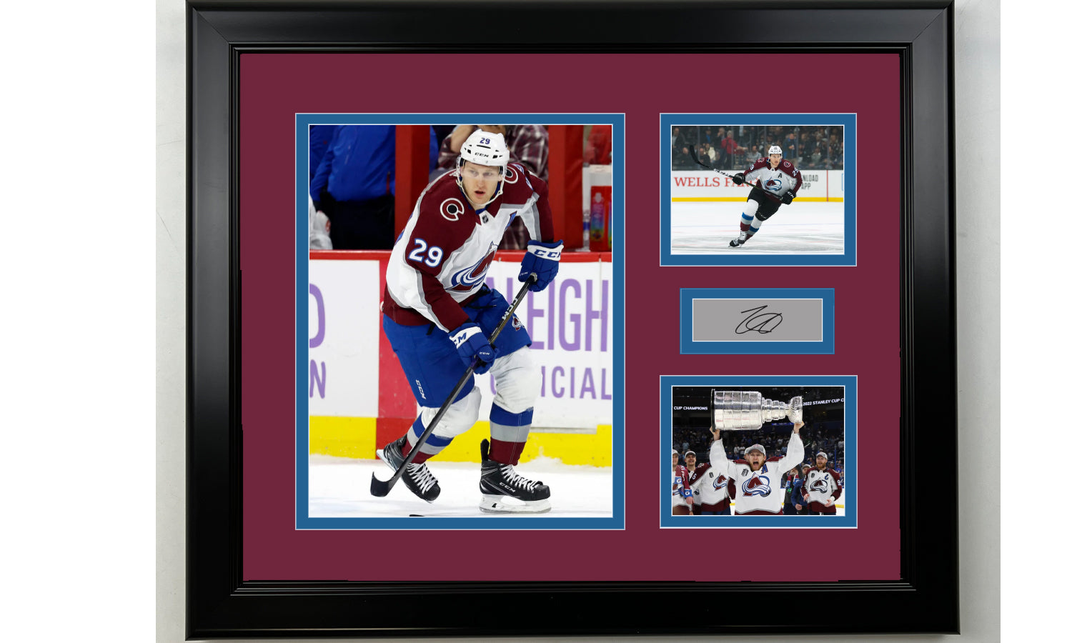 Framed Nathan MacKinnon Colorado Avalanche Facsimile Laser Engraved Signature Hockey 14x11 3 Photo Collage