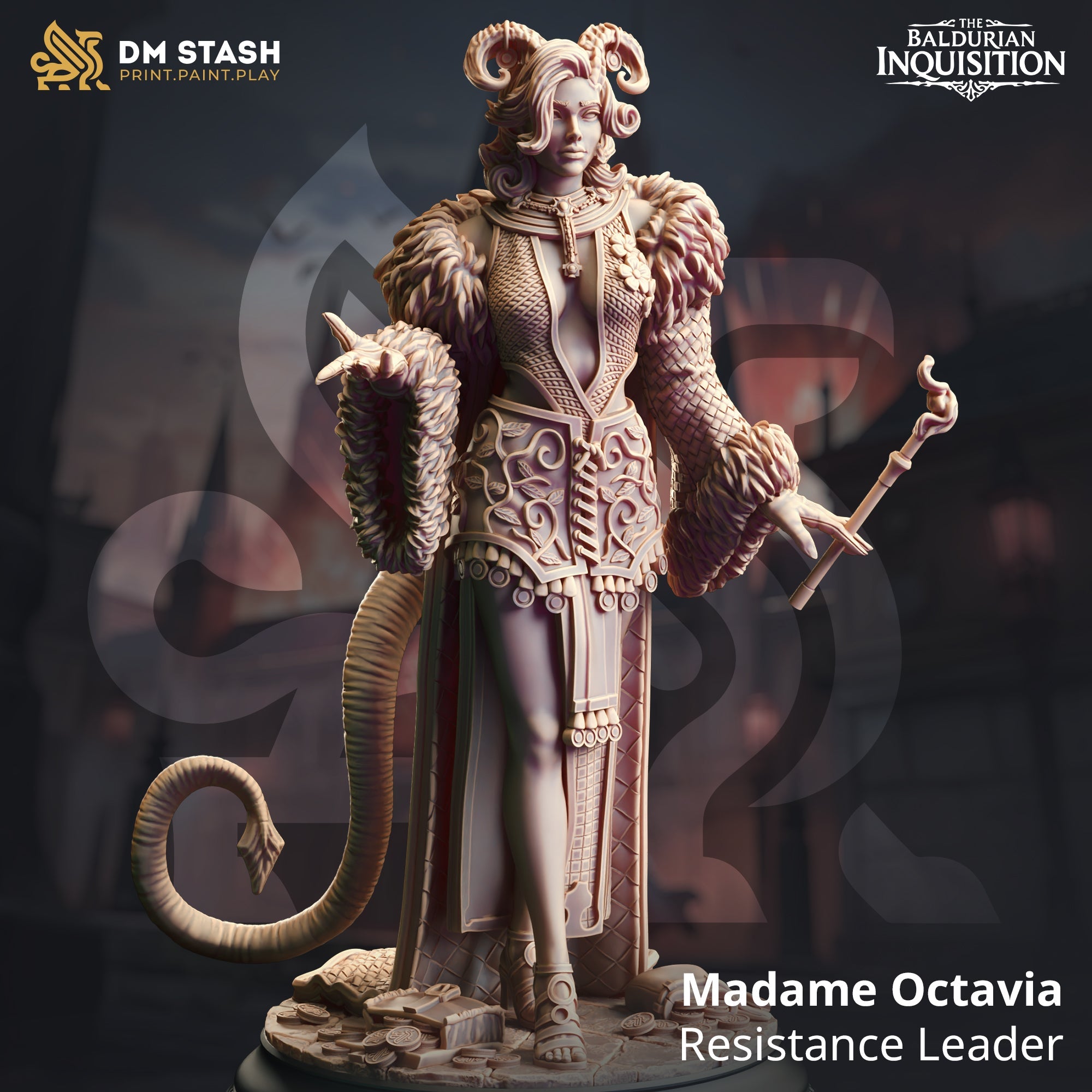 Madame Octavia, Resistance Leader (Female Tiefling Warlock)