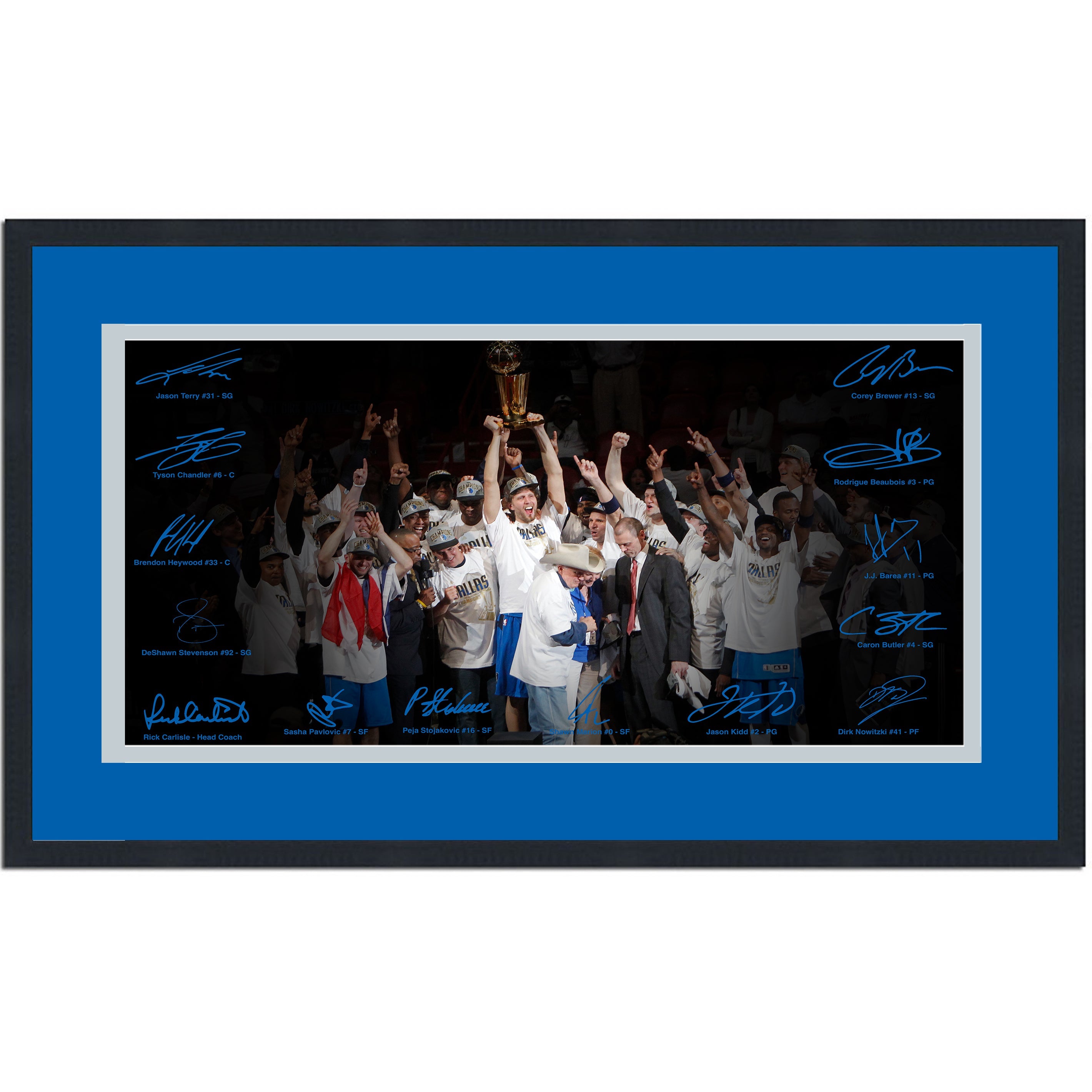 Framed Dallas Mavericks 2010 NBA Champions Facsimile Signature Team Auto 16x24 Basketball Photo