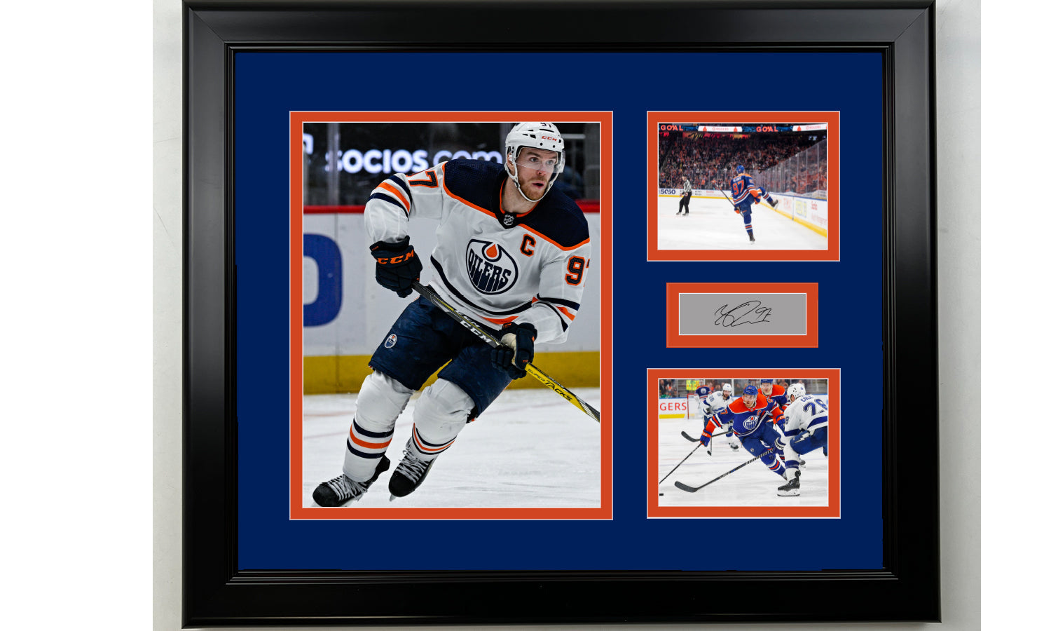 Framed Connor McDavid Edmonton Oilers Facsimile Laser Engraved Signature Hockey 14x11 3 Photo Collage