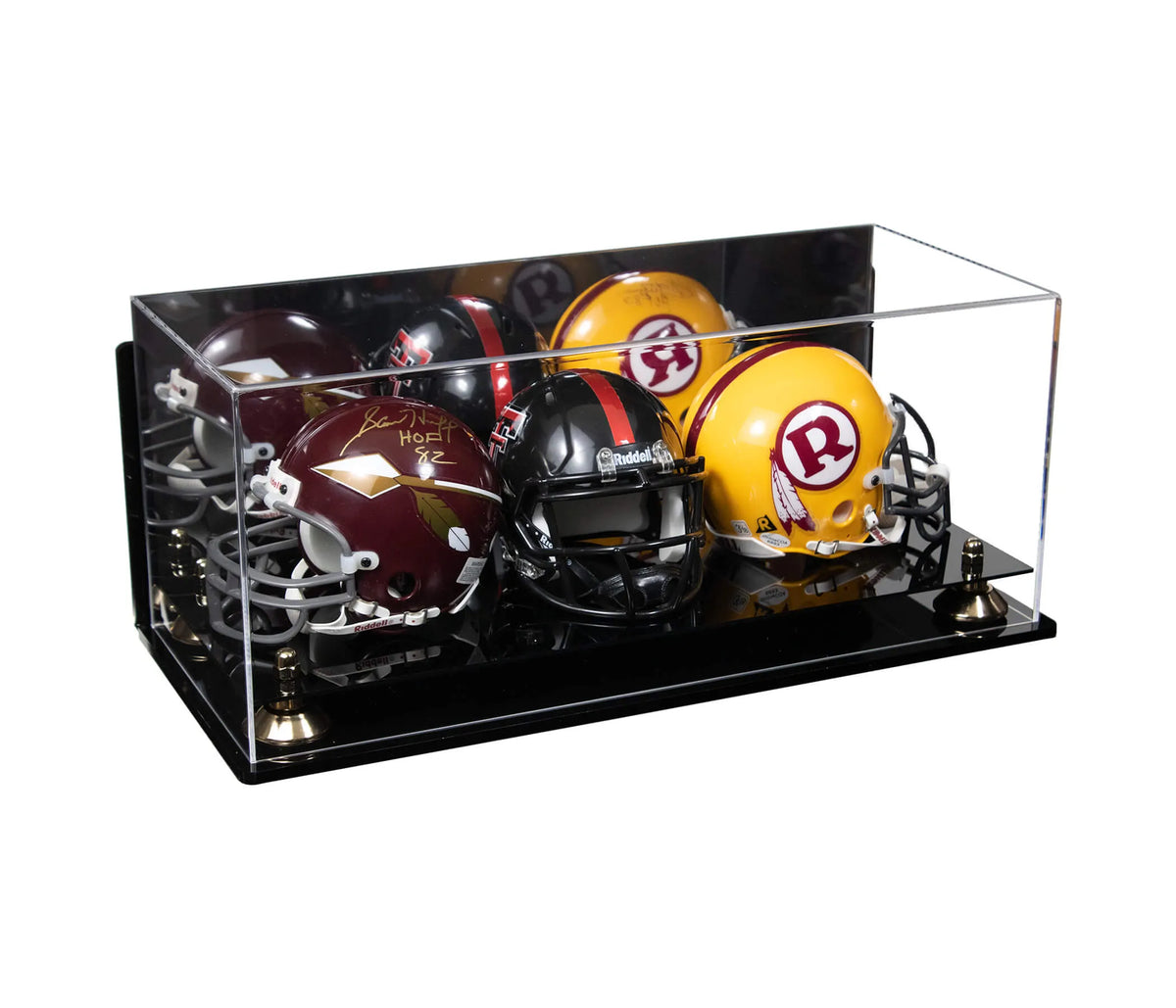 Acrylic Three Mini - Miniature Football Helmet (not Full Size) Display Case - Mirror Wall Mount (A103/V47)