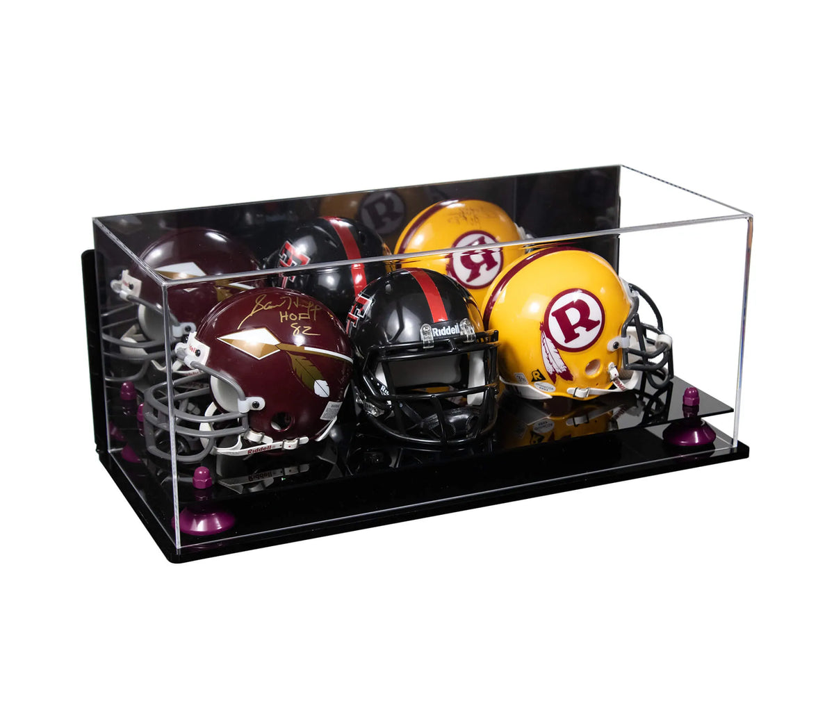 Acrylic Three Mini - Miniature Football Helmet (not Full Size) Display Case - Mirror Wall Mount (A103/V47)