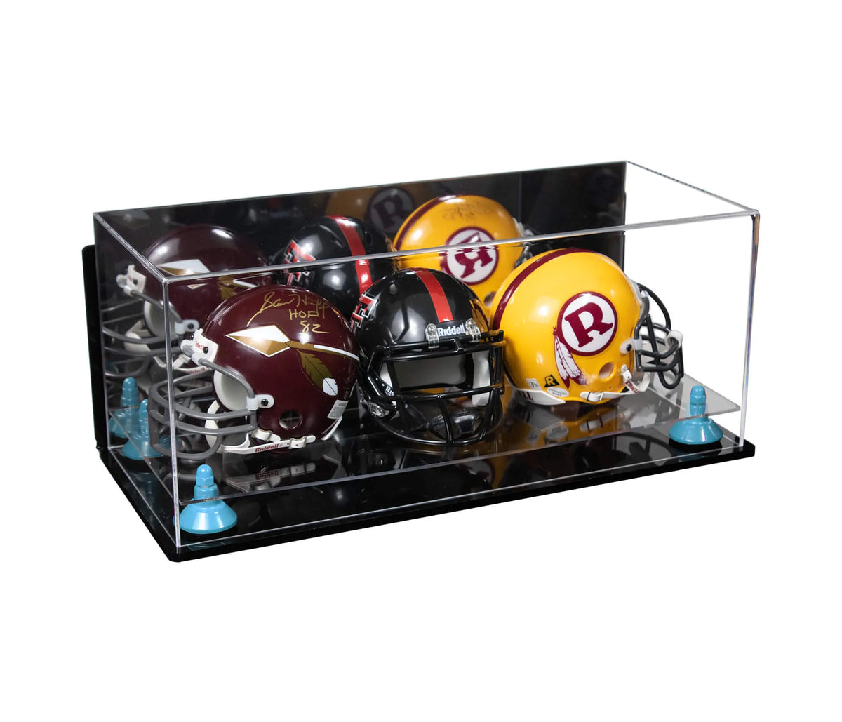 Acrylic Three Mini - Miniature Football Helmet (not Full Size) Display Case - Mirror Wall Mount (A103/V47)