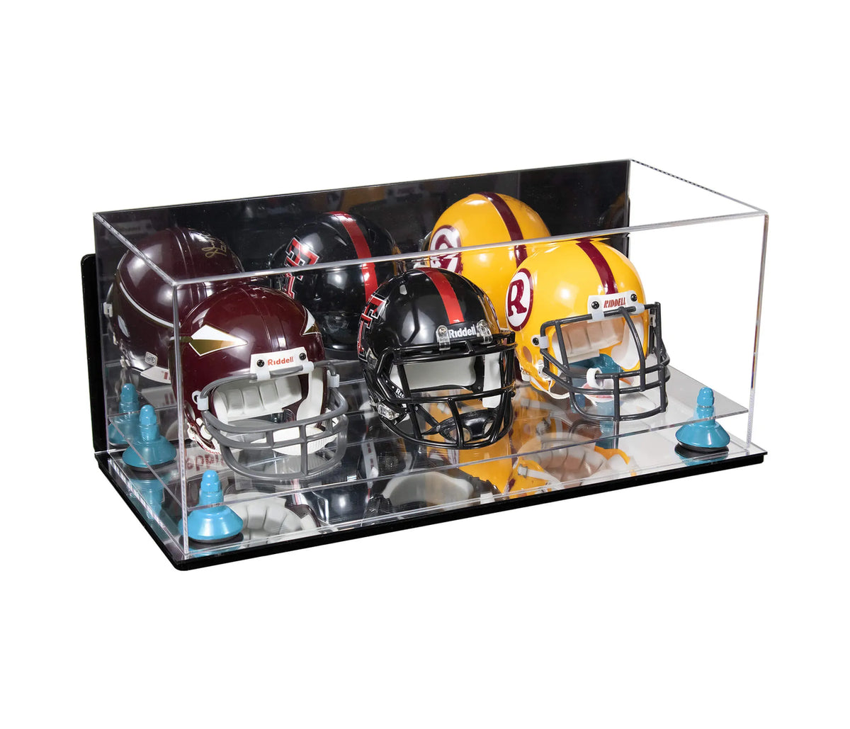 Acrylic Three Mini - Miniature Football Helmet (not Full Size) Display Case - Mirror Wall Mount (A103/V47)