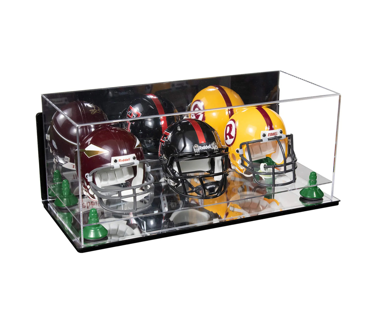 Acrylic Three Mini - Miniature Football Helmet (not Full Size) Display Case - Mirror Wall Mount (A103/V47)