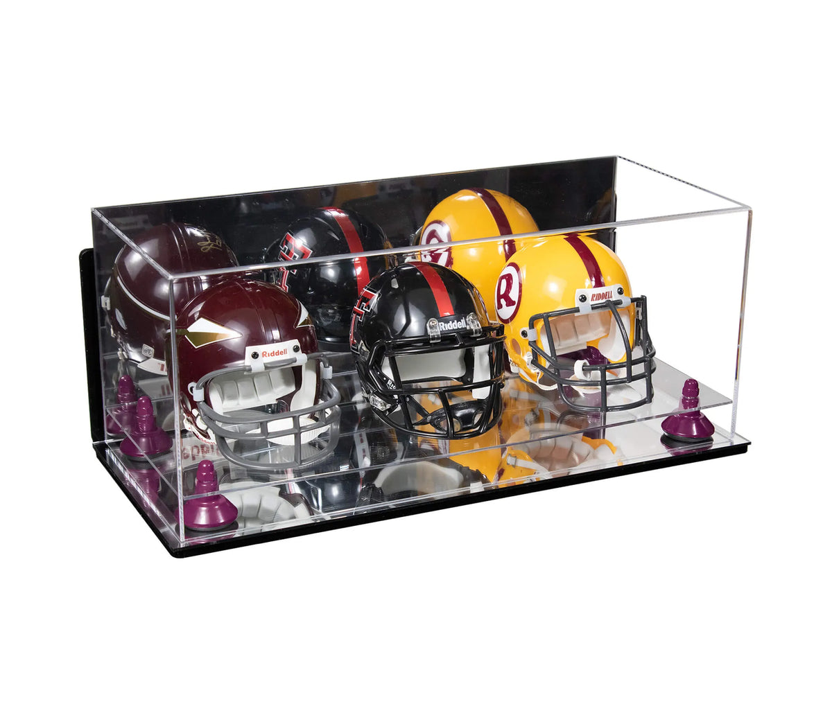Acrylic Three Mini - Miniature Football Helmet (not Full Size) Display Case - Mirror Wall Mount (A103/V47)
