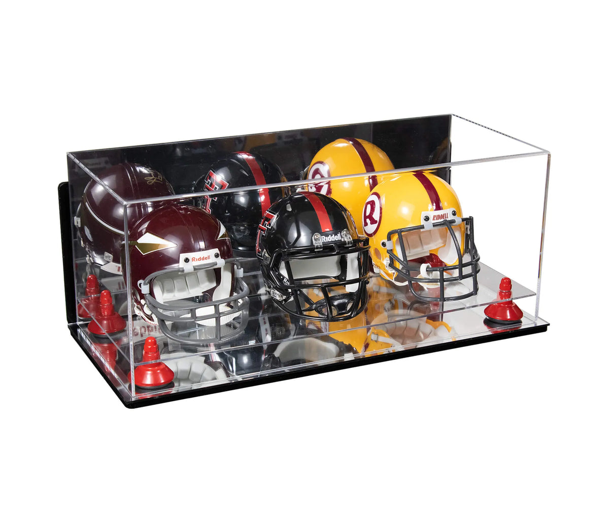 Acrylic Three Mini - Miniature Football Helmet (not Full Size) Display Case - Mirror Wall Mount (A103/V47)